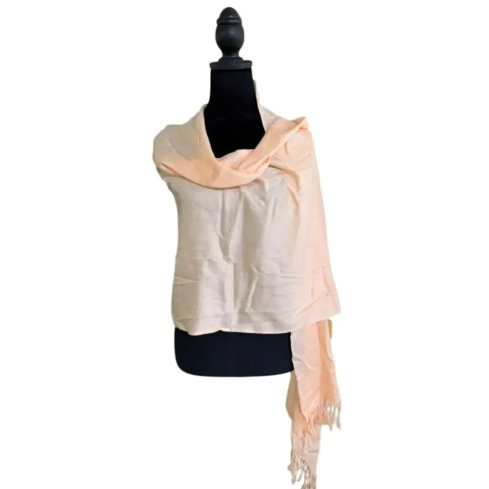 Pashmina Scarf Shawl Peach Blush Lightweight Wrap Tassel Fringe Soft New
